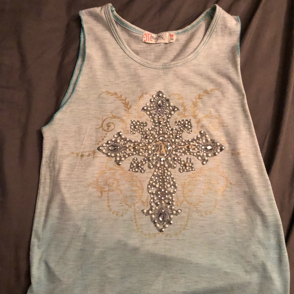 Girls Miss Me tank with trademark cross in middle